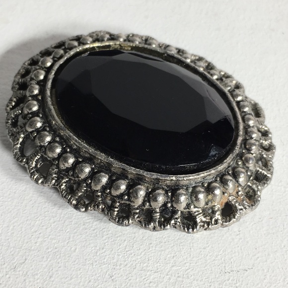 Vintage Heavy Black Stone Brooch/Pendant - Picture 3 of 8